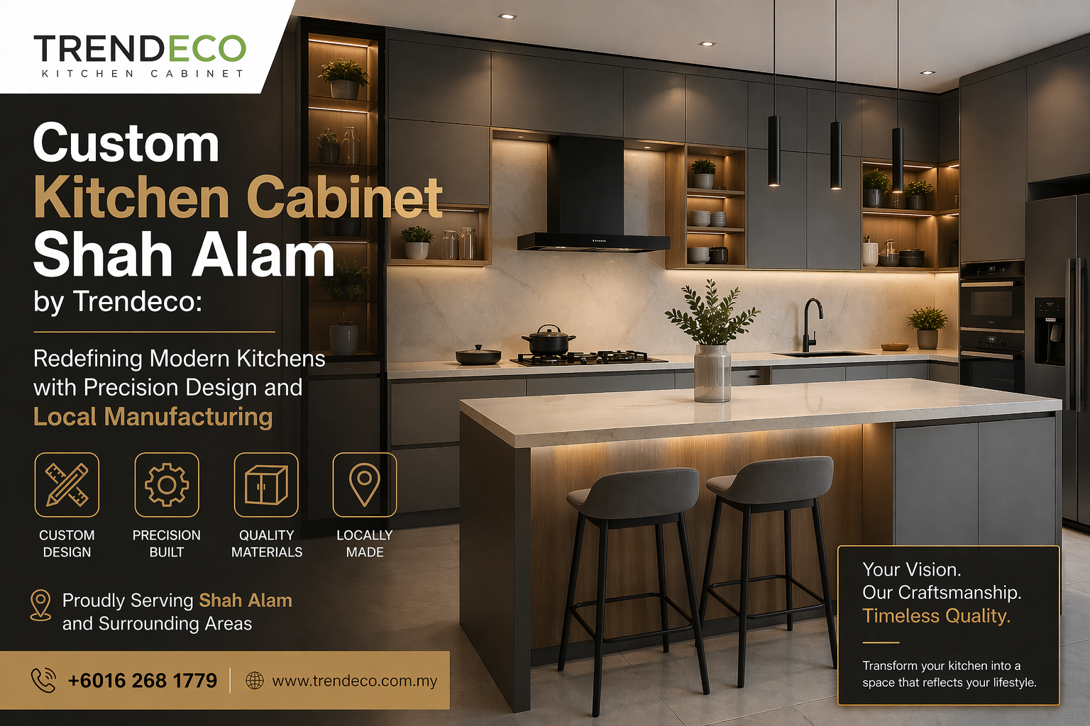 Custom Kitchen Cabinet Shah Alam by Trendeco Redefining Modern Kitchens with Precision Design and Local Manufacturing